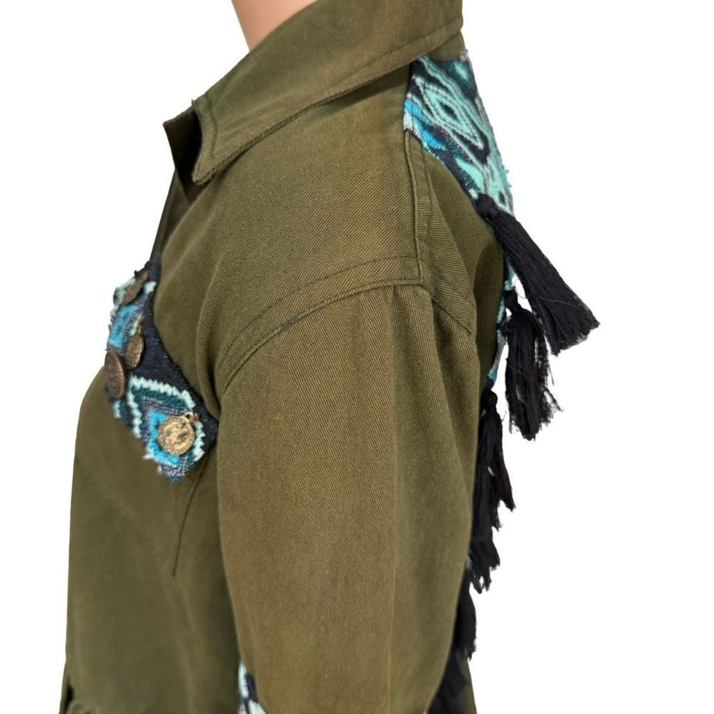 Anthropologie Beautiful Stories Inika Olive Green Utility Jacket XS Embroidered - Picture 4 of 7